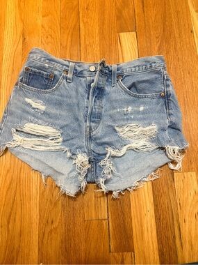 Levi's Light Blue Distressed Denim Cutoff Shorts